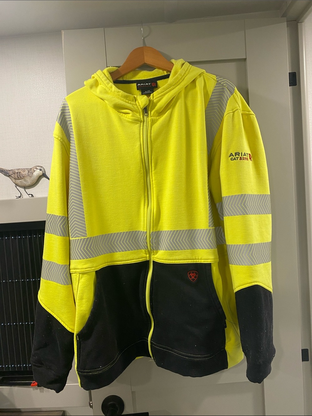 Ariat FR High-Visibility Yellow and Black Hooded Safety FR zip front hoodie